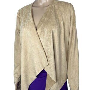 First Love Beige sueded Velvet Asymmetrical Wrap Jacket Women's Size Small